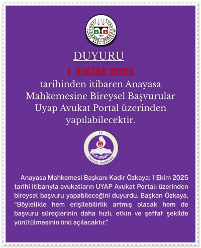 Anayasa Mahkemesine Bireysel Başvurular Hakkında Duyuru