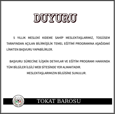 Togüsem Bilirkişilik Temel Eğitimi Duyurusu