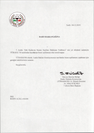 "5 ARALIK  TÜRK KADININA SEÇME SEÇİLME HAKKININ VERİLMESİ" NE İLİŞKİN BASIN AÇIKLAMASI