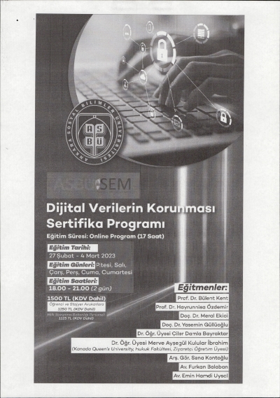 Dijital Verilerin Korunması Konulu Sertifika Programı