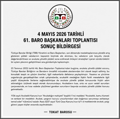 61. Baro Başkanları Toplantısı Sonuç Bildirgesi