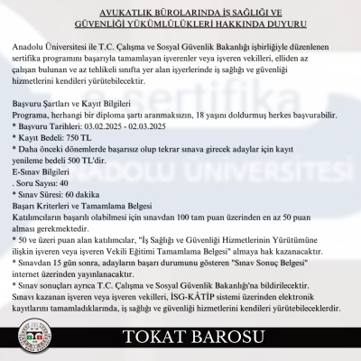 AVUKATLIK BÜROLARINDA İŞ SAĞLIĞI VE GÜVENLİĞİ YÜKÜMLÜLÜKLERİ HAKKINDA DUYURU