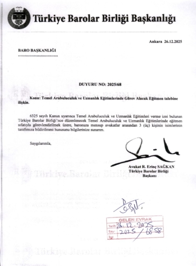 TEMEL ARABULUCULUK VE UZMANLIK EĞİTİMİ EĞİTMEN TALEBİ