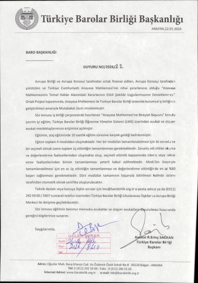 " Anayasa Mahkemesi'ne Bireysel Başvuru Konulu Çevrim İçi Eğitim