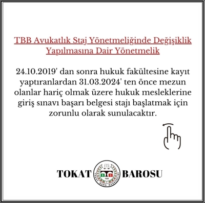 TBB Avukatlık Staj Yönetmeliğinde Değişiklik Yapılmasına Dair Yönetmelik